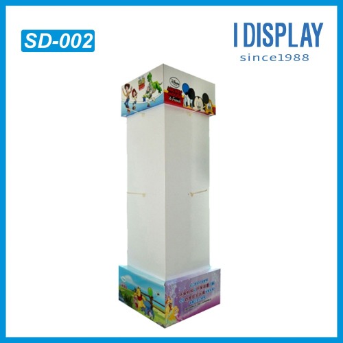 Retail promotional cardboard display hook display with bottom spin around