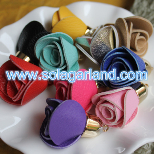 30 * 40 MM Faux Leather Rose Flower Fringe Tassel voor handtas