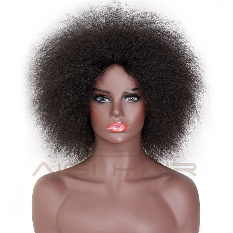 Cheapest Top Quality Kinky Curly Short Wigs Synthetic Fiber Afro Fluffy Wigs for African American