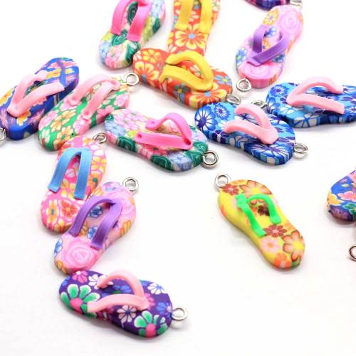 Polymeer Klei Flip Flop Bedels Hangers Schoen Bedels Nieuwe 3D Bloem Strand Kawaii 100 stks 30 MM 10 * 12 * 30 MM Decoratie QIN-YX186 Multi