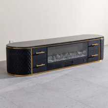 Black Glass Top TV Stand Furniture MDF Wooden TV Cabinet