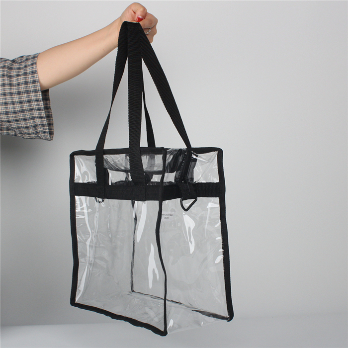 12 x 12 Στάδιο Ασφάλεια Εγκεκριμένα Μεγάλο Μαύρο Πλαστικό Όλο το Clear Vinyl PVC Tote Bag με μακρύ ιμάντα ώμου
