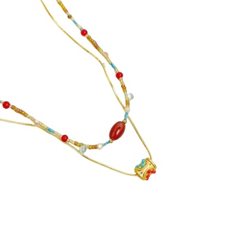 18K Real Gold Electroplated Agate Natural Stone Necklace