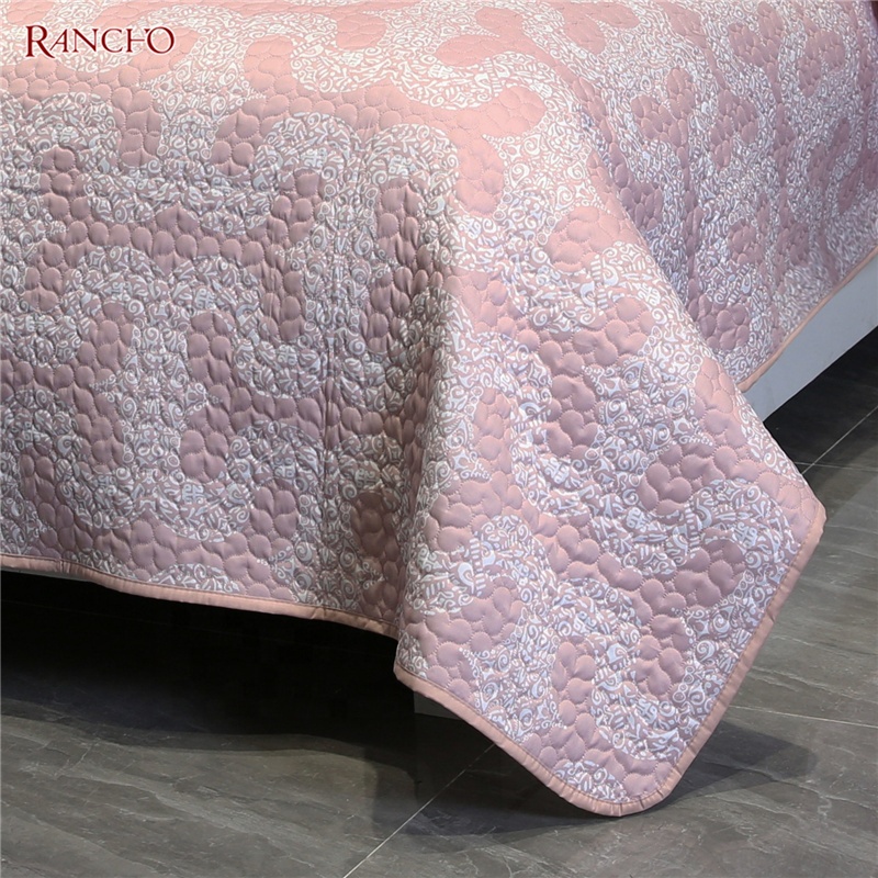 Latest design microfiber embroidery bedspread full king queen size bedspread customized bedding quilt set for living room