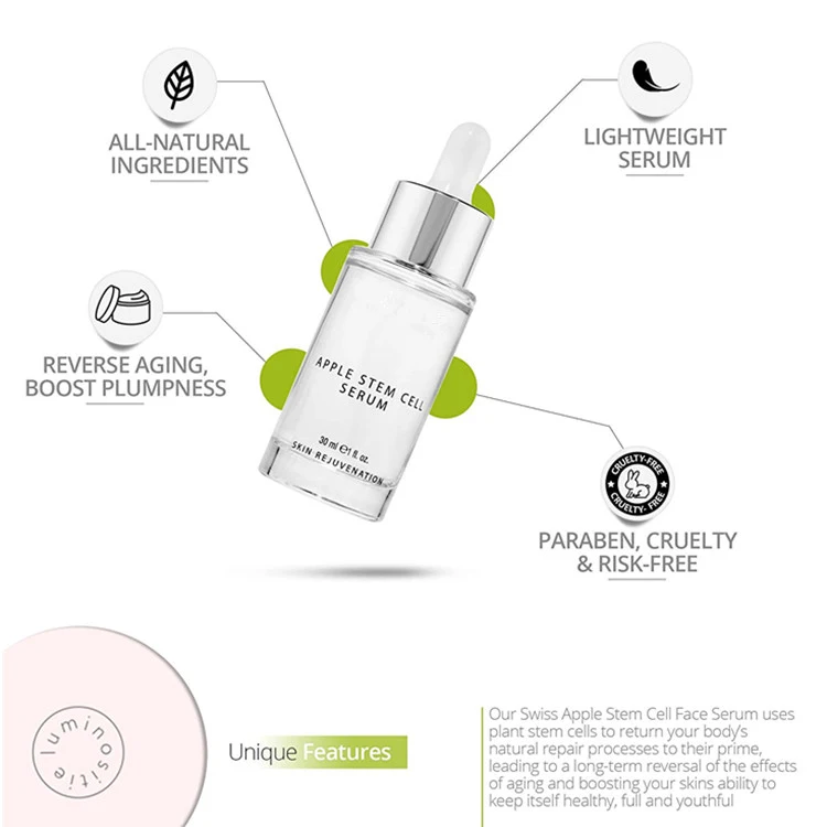 Private Label Apple Stem Cell Face Serum for Anti Wrinkle & Anti Aging