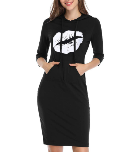 Women Long Sleeve Print Hoodie Dress