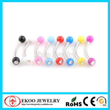 Curved Gem Set UV Balls Diamond Eyebrow Ring