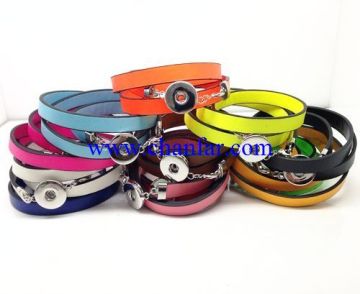 Fashion design snap button Leather wrap bracelet jewelry wholesale