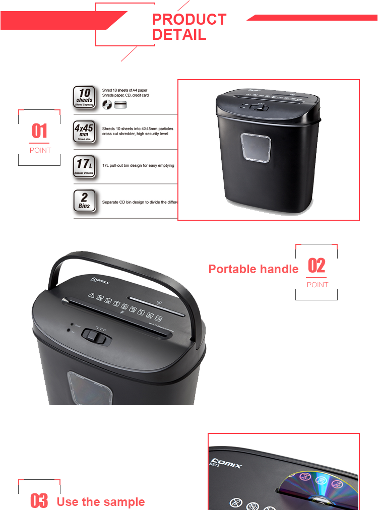 Comix Normal Size and Strip-Cut Cross-Cut Type a4 office paper shredder