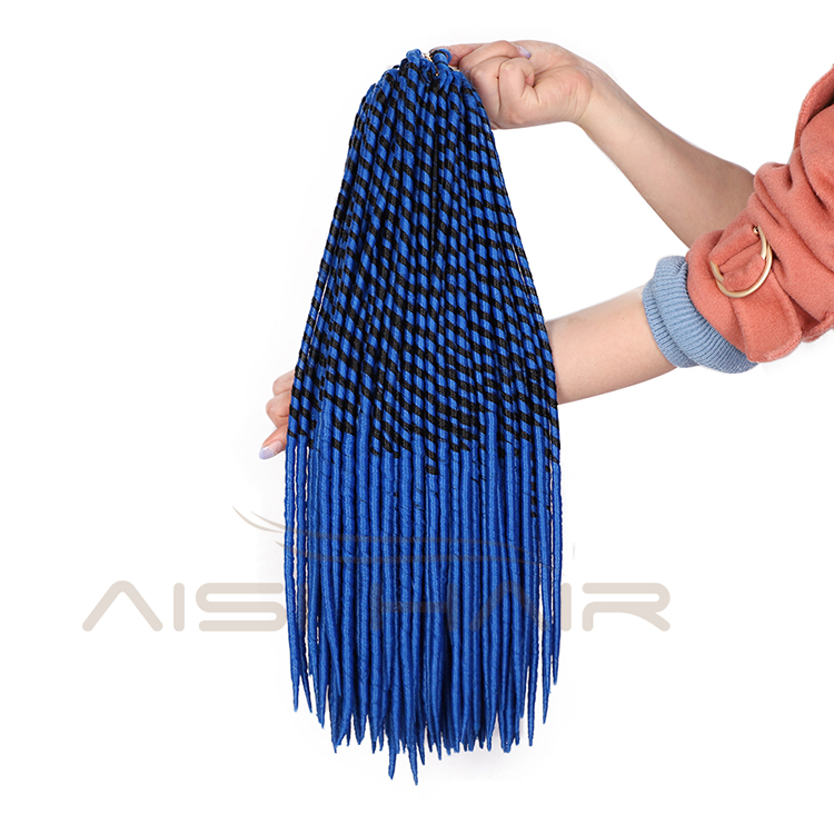 Aisi Hair Wholesale Popular Long Style Heat Resistant Synthetic Blue Color Dreadlocks Braid Hair Extensions For Black Women