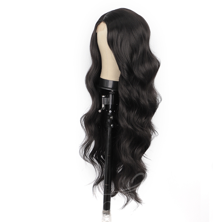 Hot Vendor Synthetic Blend lace Long Wavy Side Part Mono Black Glueless Wig Women Cosplay Heat Resistant Fiber Curly Color Wig