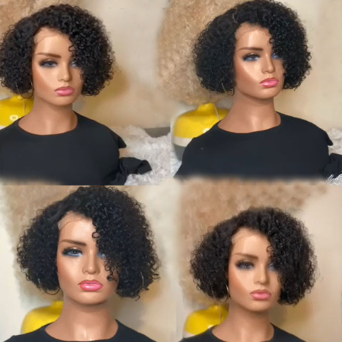 New short pixel curl wig, 13*4 frontal lace short pixie cut human hair wig, natural hair wig short cut wigs for black women