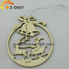 Wood pendant with laser carved decor for Christmas