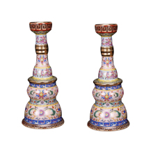 Jingdezhen Gold Painted Enamel Ceramic Candlestick Holder with Floral Design