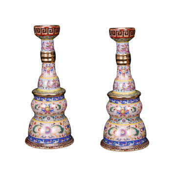 Jingdezhen Gold Painted Enamel Ceramic Candlestick Holder with Floral Design