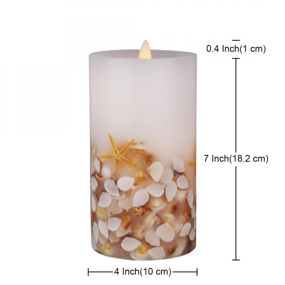 Shell Moving Wick Led Flameless Pillar Candles