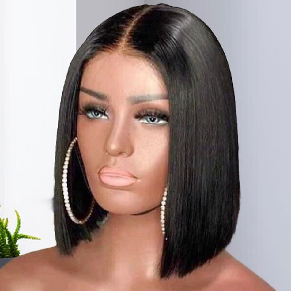 Bob Human Hair Natural Black 8-14 Inch Silky Straight Peruvian Short Bob Wigs Lace Front