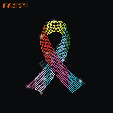 Ribbon Breast Cancer Iron on Rhinestone Motif