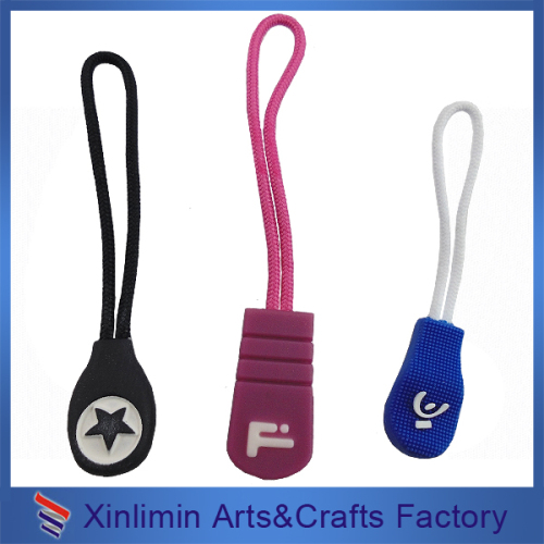 Custom logo pvc cord black rubber zipper pull