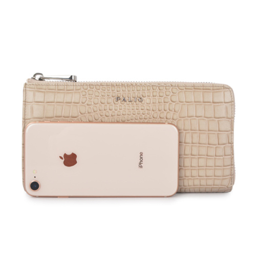 Crocodile Texture Hornback Skin Tri-fold Wallet Purse Beige