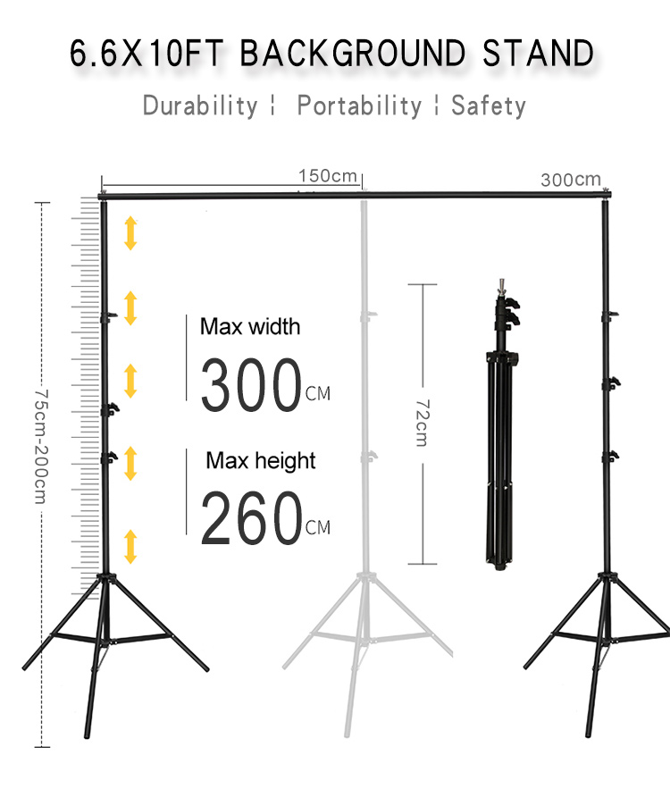 2.6x3M Fotografieapparatuur Achtergrond Ondersteuningssysteem Kit Fotostudio-accessoires voor Video-achtergrondstandaard met Draagtas