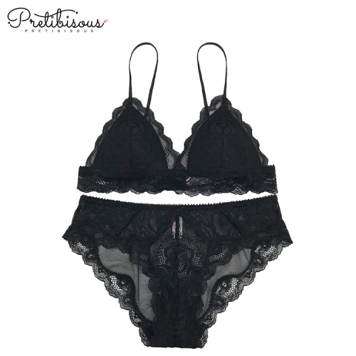 Sutiã de lingerie de renda elegante e calcinha para mulheres