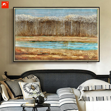 Riverside Forest Trees Metallic Oil Painting