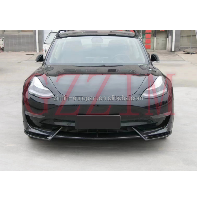 WheelX Carbon Fiber Style Front Bumper Lip Splitter – 2020-2024 Tesla Model Y, 3pc Kit