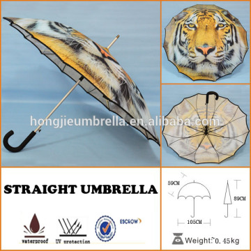 25inch pongee aluminum shaft umbrella unique one peice tiger umbrella with digital printing