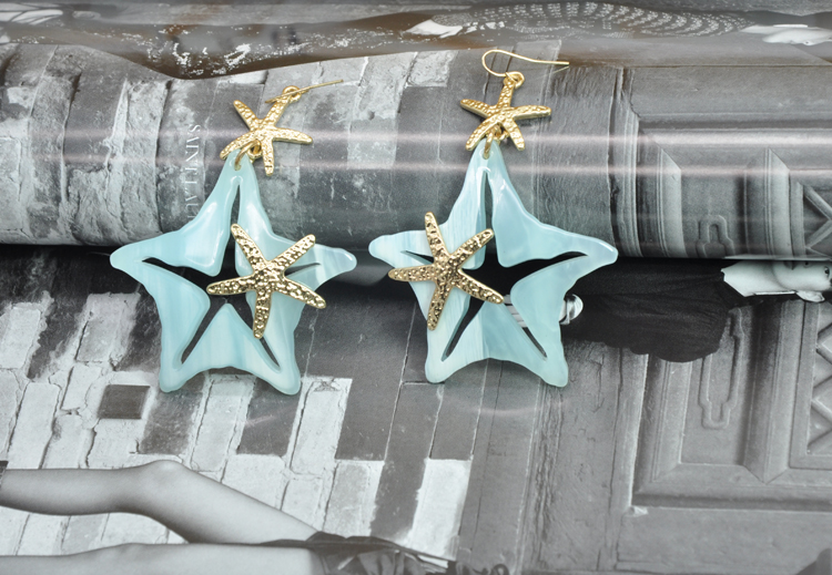 Ocean series hanging acrylic sea star ear jewelry for girl party stainless steel starfish earrings