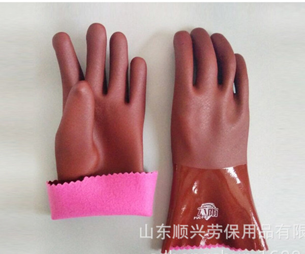 Brown sandy finish PVC fishing gloves