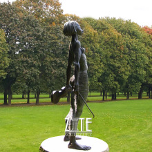 Metal craft bronze girl playing with violin statue