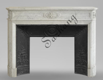 Modern marble stone fireplace with rounded corners