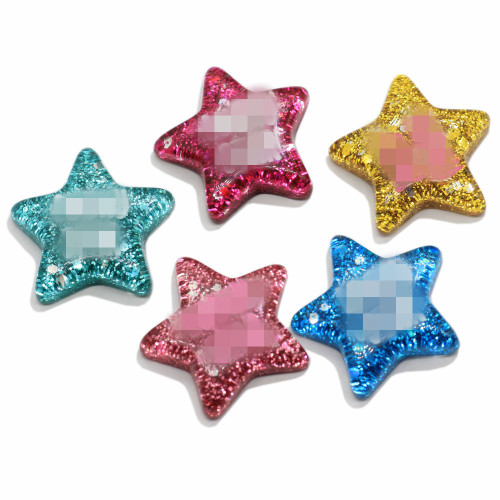 Commercio all&#39;ingrosso Kawaii Glitter Lucky Star Artigianato in resina con retro piatto Stelle Cabochons per fermaglio per capelli Tornante Decorazione di gioielli artigianali fai da te