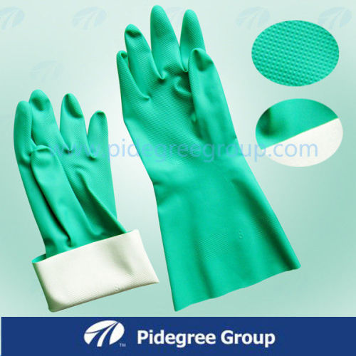 Green, Durable, Smooth, Soft, Long Cuff And High Five Nitrile Industrial Gloves