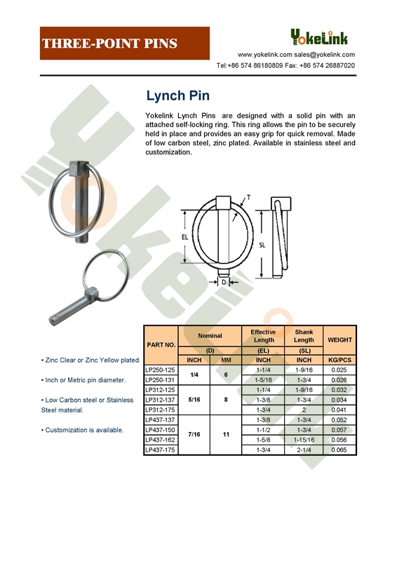 Yokelink Three Point Pins Catalogue 3