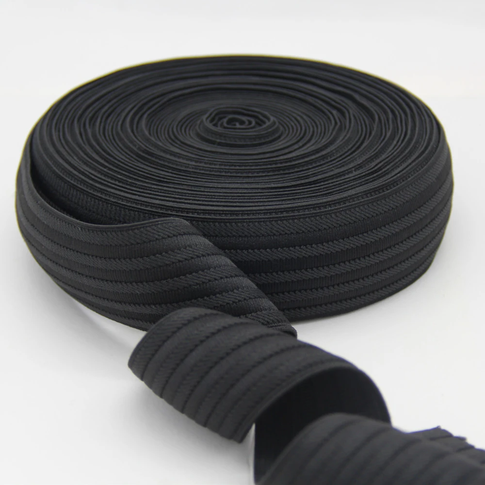 Black Stripe Polyester Jacquard Elastic Webbing / Ribbon / Strap for Garment Accessories