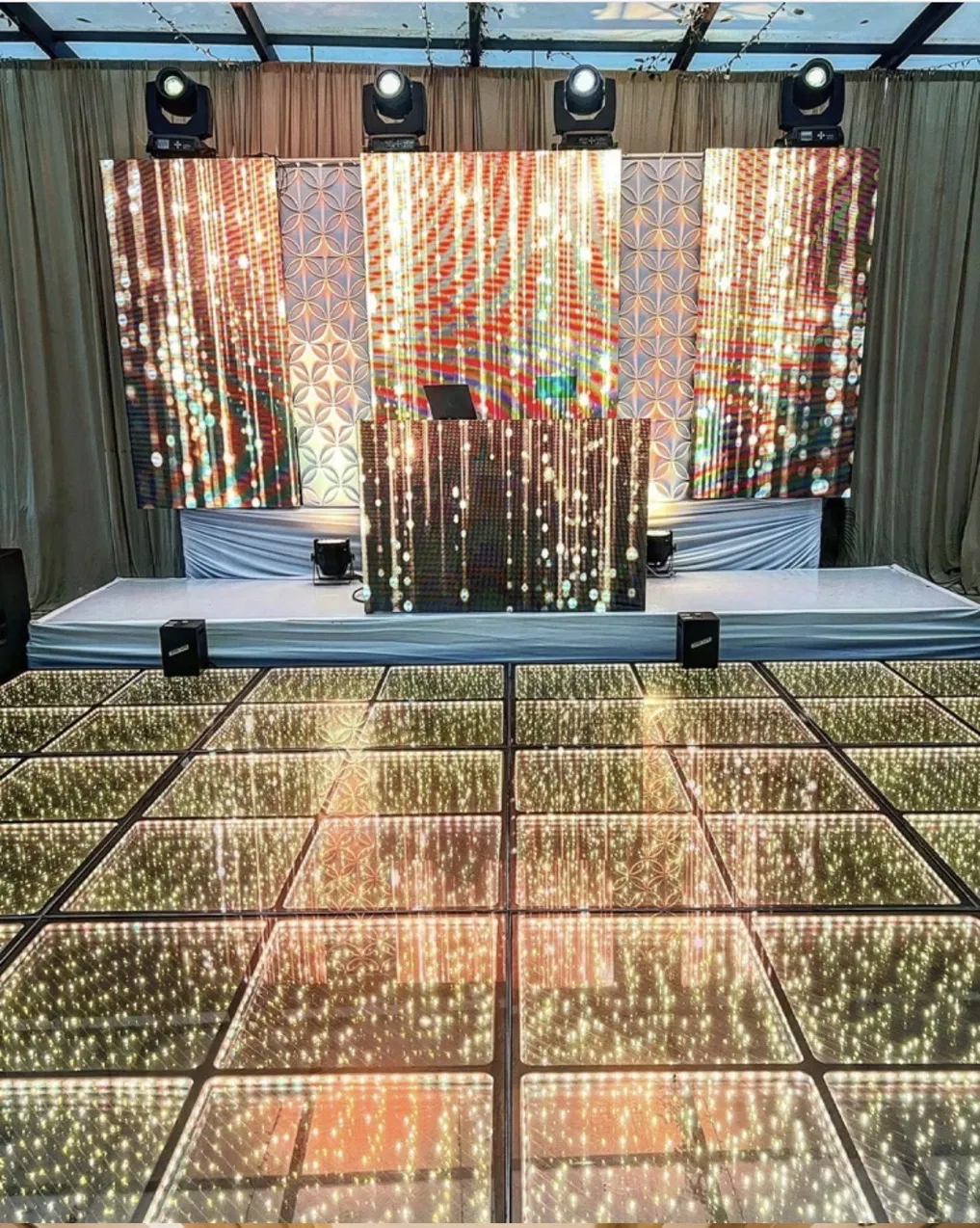 RGB Infinity Mirror Dance Floor Lights with 3D Effect Glass