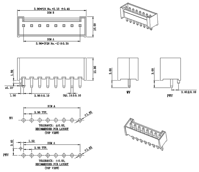 VH3.96mm 180°Wafer Connector Series Full Wall Type 1 AW3961V-NP-W-01(1)