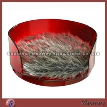 Round Red Acrylic Cat Bed with Feather Mat