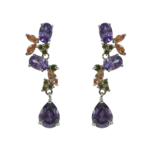 Rhodium Sterling Silver Multicolor CZ Dangle Drop Earrings
