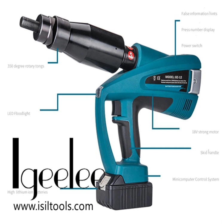 Igeelee Bz-12 Battery Powered Hydraulic Hole Puncher with 22.5mm-61.5mm for Mild Metal Sheet of Different Hole Size