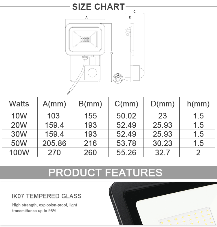 KCD security lighting smart portable rechargable rgb cob ip66 200 watt 300w 500w led flood light 100w outdoor for park