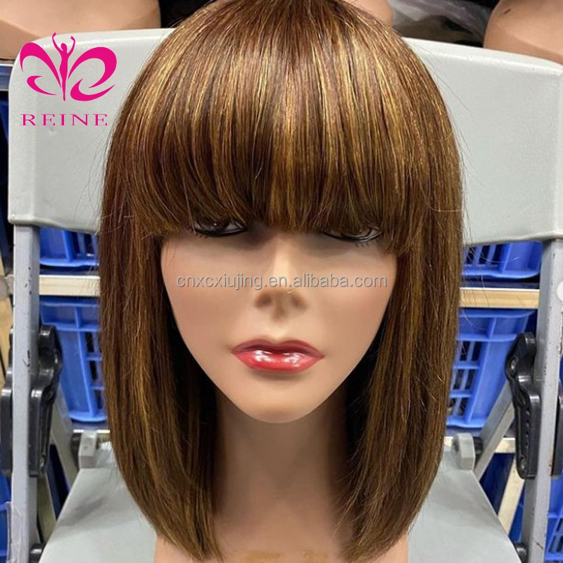 Brazilian Short Fringe Wig Human Hair Bob Wig With Bangs For Women Machine Made Straight Blonde  Bob Human Hair Wigs With Bang