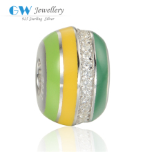 Attractive Bright-coloured Beads With Clear Zircon Stone Paved Around DIY Charms Silver 925
