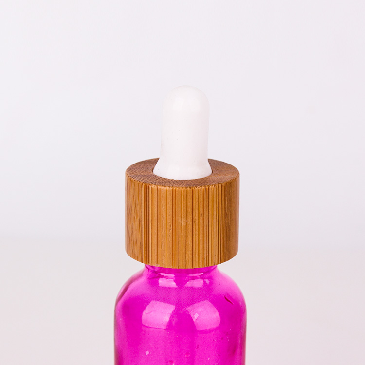 custom made color 30ml essential oil glass bottle with wood dropper lid