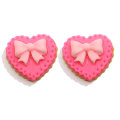 17mm Cartoon Heart Cookies With Bowknot Decoration Food Play DIY Biscuit Children Hair Ornament Resin Charms For Decoration