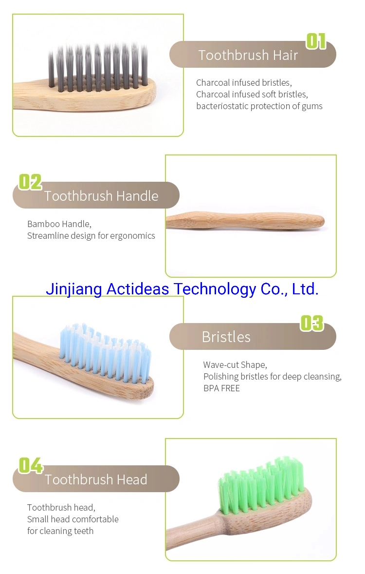 Custom Logo 100% Natural Adult Bamboo Toothbrush