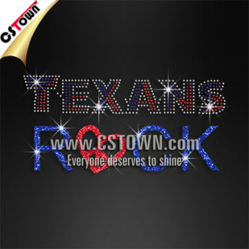 Texans Rock Rhinestone Bling Custom Iron on Designs for T Shirts