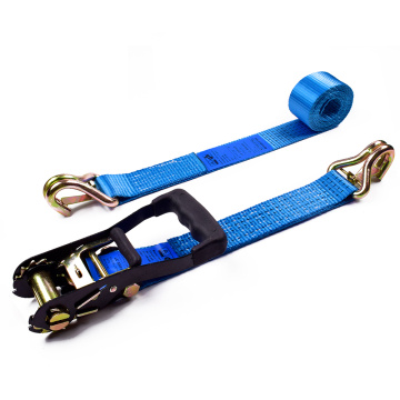 2" 5T 50mm Rubber Handle Black Electrophoresis Ratchet Buckle Cargo Lashing Straps With 2 Inch Double J Hooks